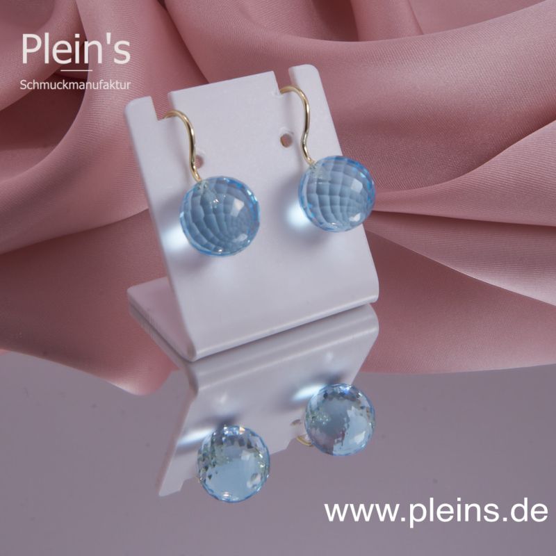 Echte Blautopas Ohrringe große Kugeln Gold